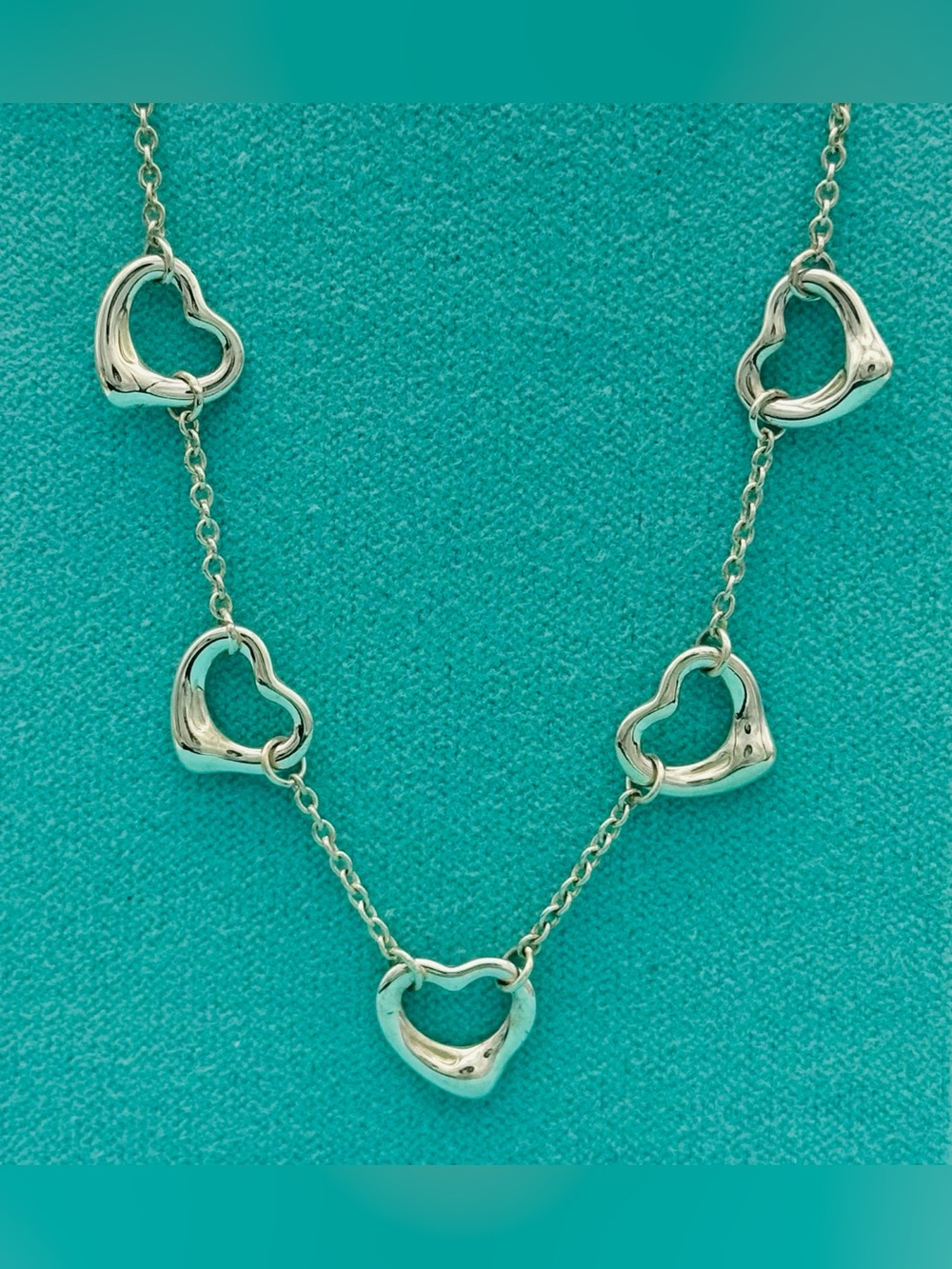 Tiffany & Co. Necklace Elsa Peretti Five Open Heart 5 EUC 16.25”